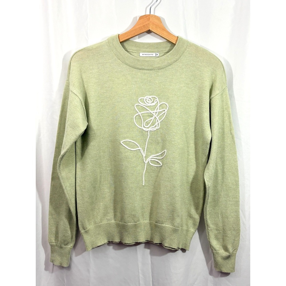 Staccato Rose Sweater,‎ Sage Green & White Cottagecore, Size M